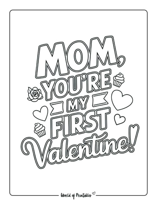 Cute Valentine&rsquo;s day coloring page for Mom