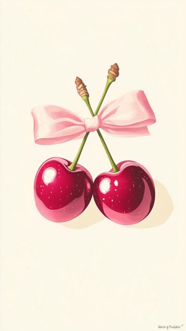 Feminine Cherry and Bow Wallpaper