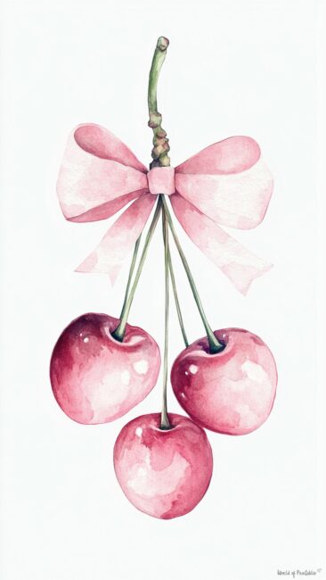 Feminine Cherry and Bow Wallpaper Background