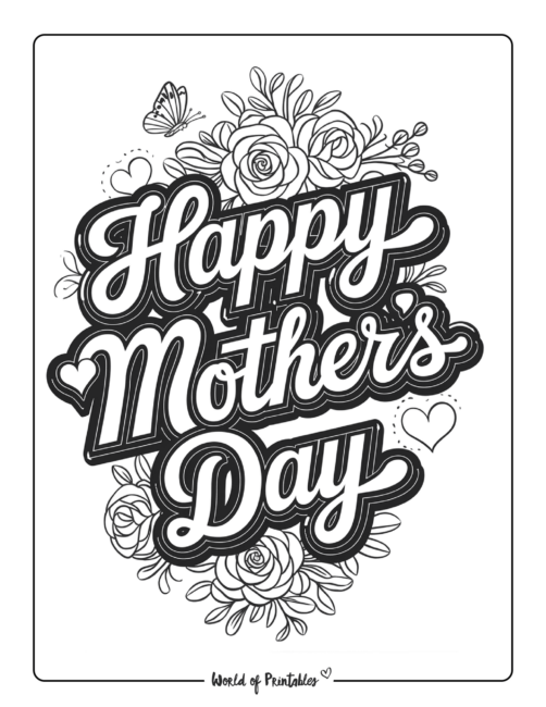 Floral Happy Mothers Day Coloring Page