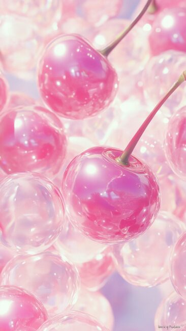 Glossy Pink Cherry Aesthetic Wallpaper