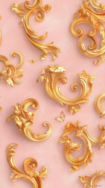 Gold Swirls on Pink Rococo Phone Backgrounds