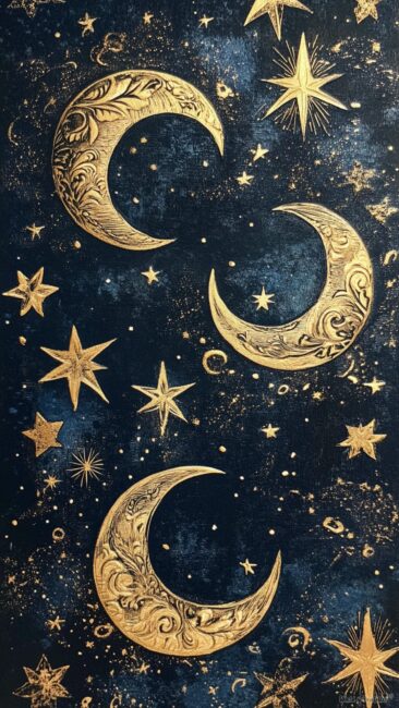 Gold and Blue Moon Rococo Phone Backgrounds