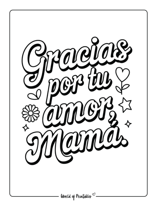 Gracias por tu amor, mamá página para colorear para niños