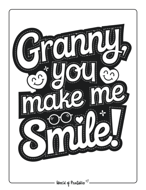 Granny, You Make Me Smile Coloring Page for Kids