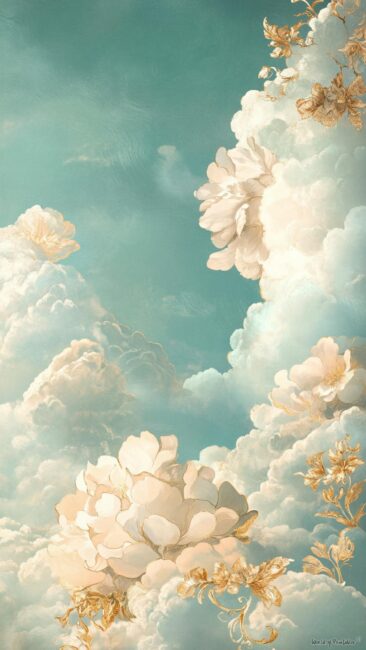 Green clouds Rococo Floral Wallpapers