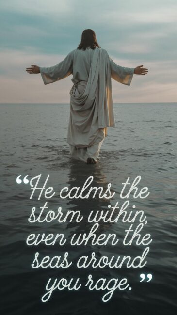 He calms the storm within, even when the seas around you rage Bible Wallpaper