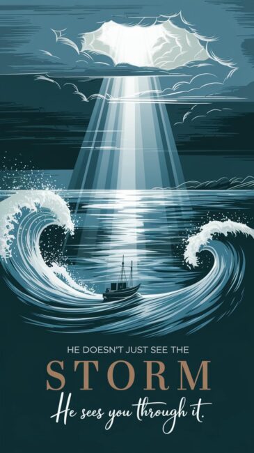 He doesn't just see the storm, He sees you through it Jesus Background