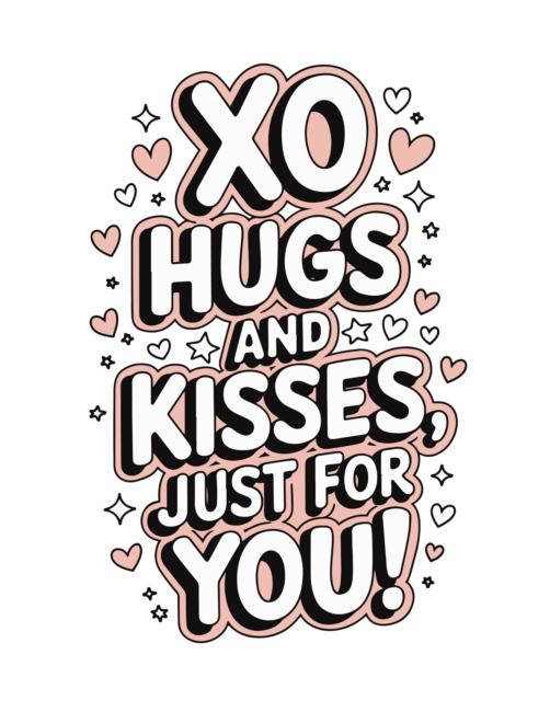 Hugs and kisses printable valentines day card