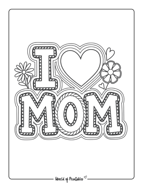 I Love Mom Coloring Page from Kids