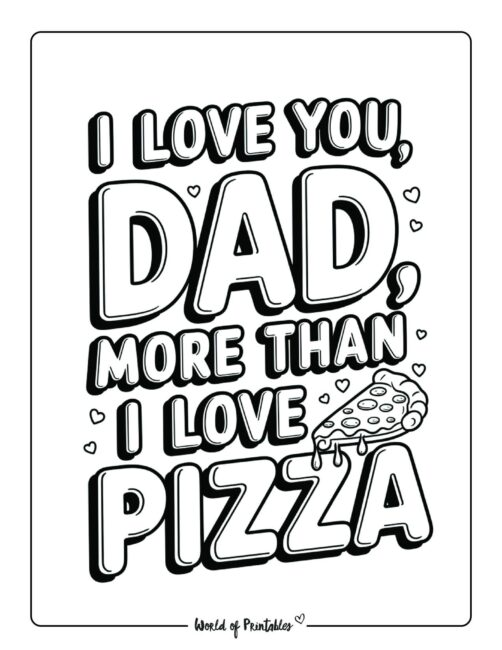 I love you more than pizza dad Valentine&rsquo;s day coloring page