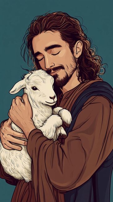 Jesus Hugging a Lamb Background