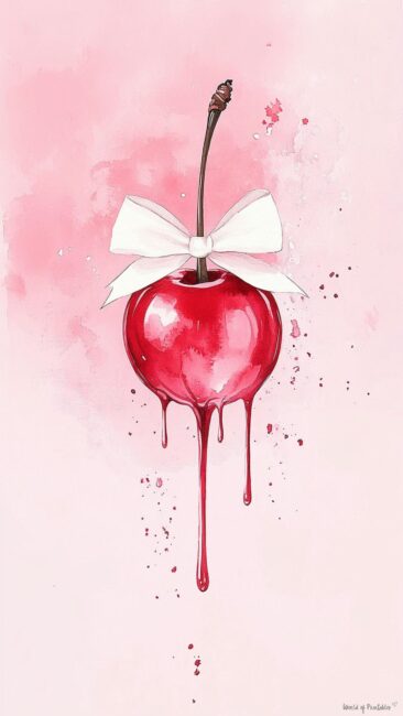 Kawaii Dripping Cherry and Bow Wallpaper