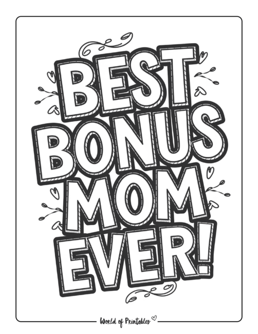 Mother’s Day Love Coloring Page for Bonus Mom