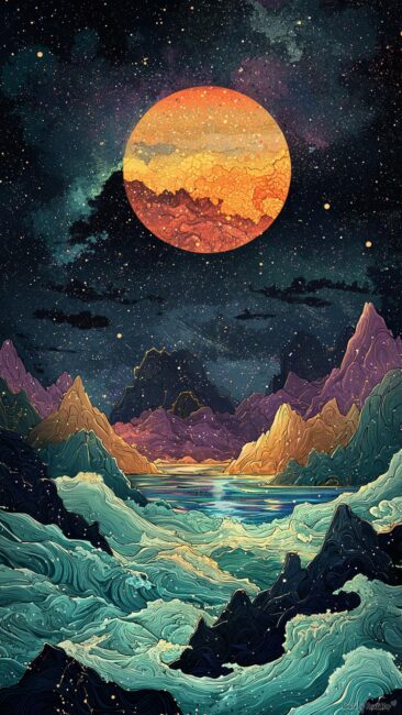 Mountain and Moon Aura Wallpapers for Phone