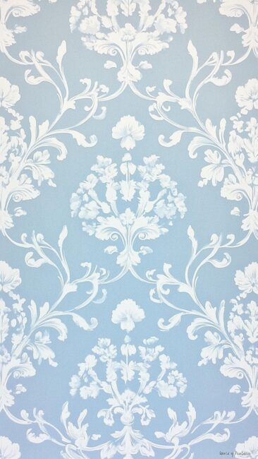 Pale Blue and White Scrollwork Rococo Style Wallpapers