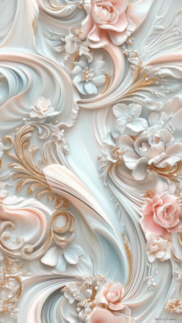Pastel Blue and Pink Rococo Floral Wallpapers