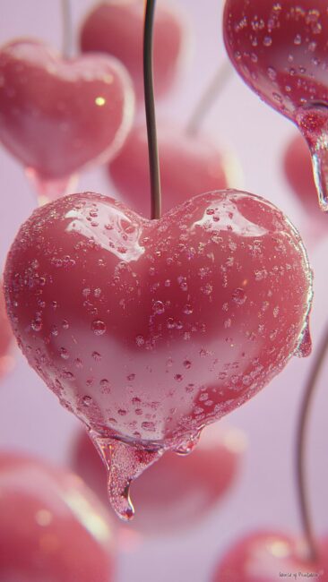 Pink Cherry Heart Aesthetic Wallpaper