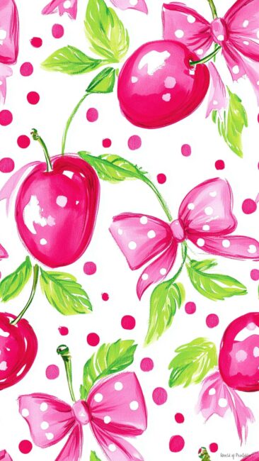 Pink Cherry and Bow Aesthetic Wallpaper