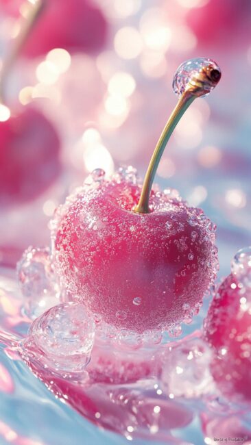 Pink Cherry in Water Aesthetic Wallpaper