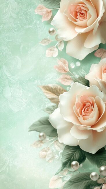 Pink Roses and Pearls Rococo Floral Wallpapers