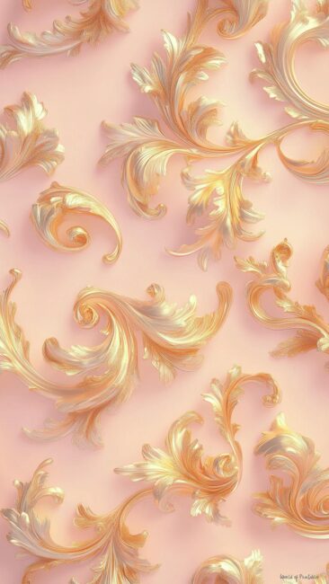 Pink and Gold Swirls Rococo Style Wallpapers