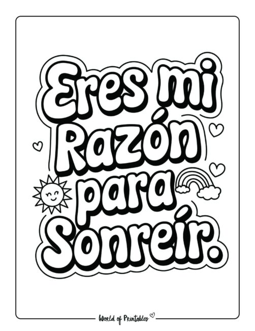 Reason to smile Valentine&rsquo;s day coloring pages in Spanish
