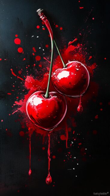 Red Cherries Splattered on Black Background