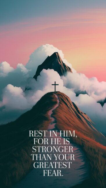 Rest in Him for He is stronger than your greatest fear Bible Wallpaper