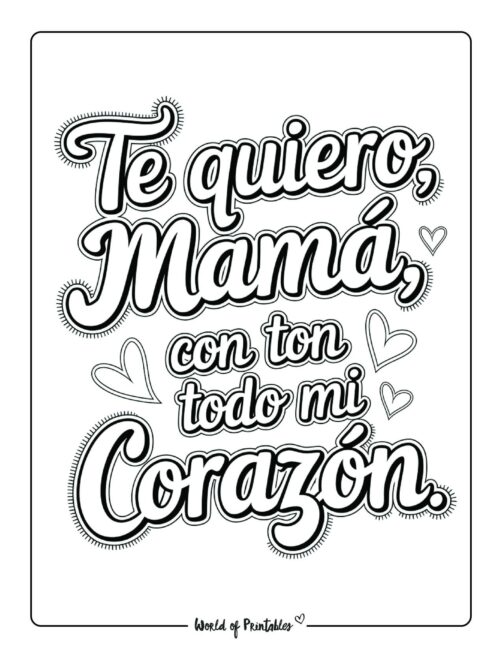 Spanish Valentine&rsquo;s day coloring pages for mom