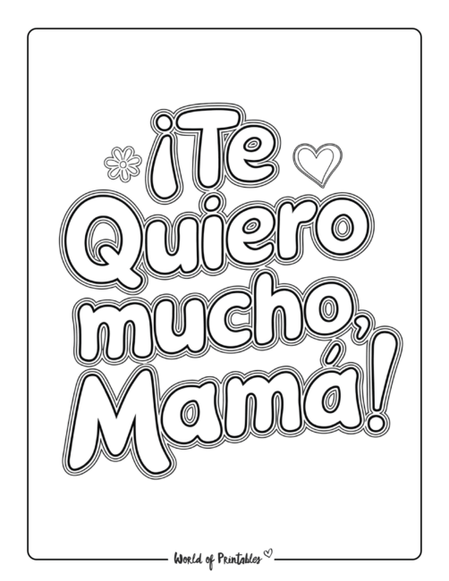 Te quiero mucho, mamá página para colorear para niños