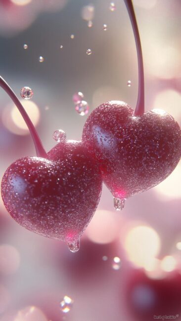 Two Cherry Hearts Wallpaper
