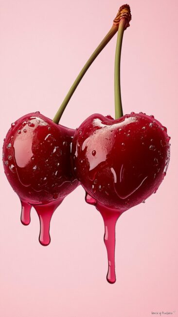 Two Dripping Red Cherries Background