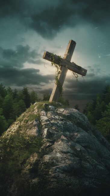 Vines and Cross Religious Wallpaper