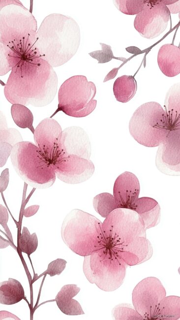 Watercolor Cherry and Flower Wallpaper