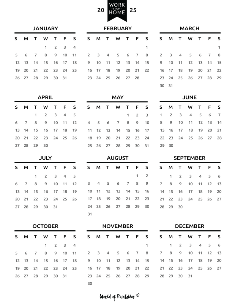 Work From Home Planner 2025 Calendar