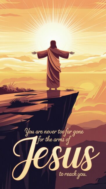 You are never too far gone for the arms of Jesus to reach you Christian Backgrouds