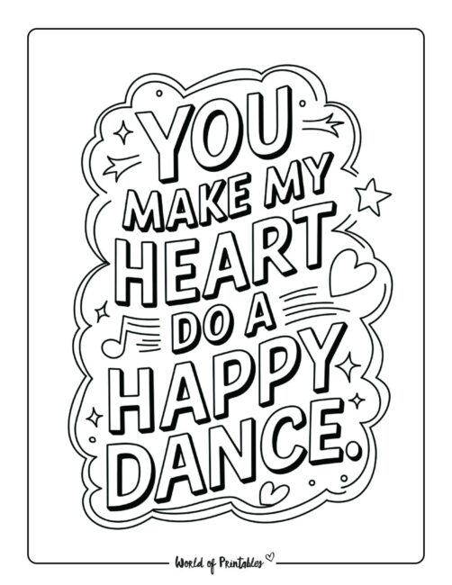 You make my heart do a happy dance Valentine&rsquo;s day coloring page