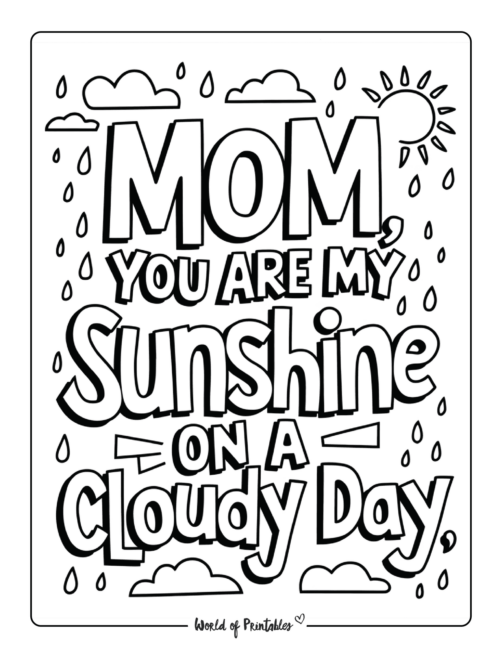 You&rsquo;re My Sunshine on a cloudy day Coloring Page Printable
