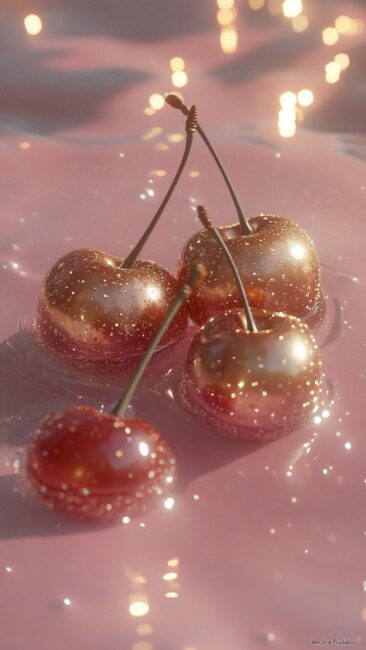 cherry-aesthetic-glitter-pink-cherries-sparkle-wallpaper