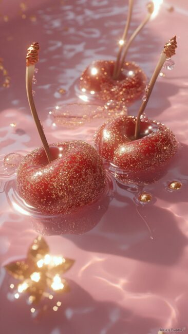 cherry-aesthetic-glitter-red-cherries-pink-water-wallpaper