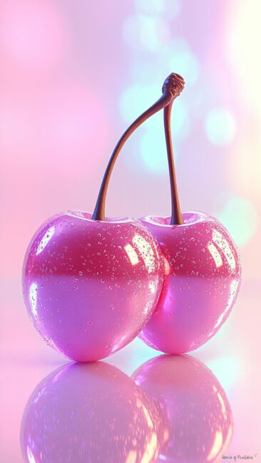 cherry-aesthetic-pink-glass-cherries-bokeh-background