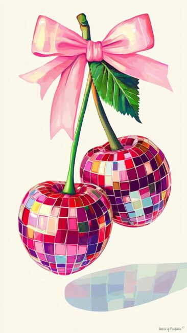 disco-cherry-art-pink-bow-aesthetic