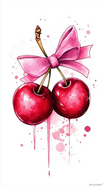 pink-bow-cherry-wallpaper-with-watercolor-drips