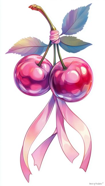pink-cherry-ribbon-artistic-leaves