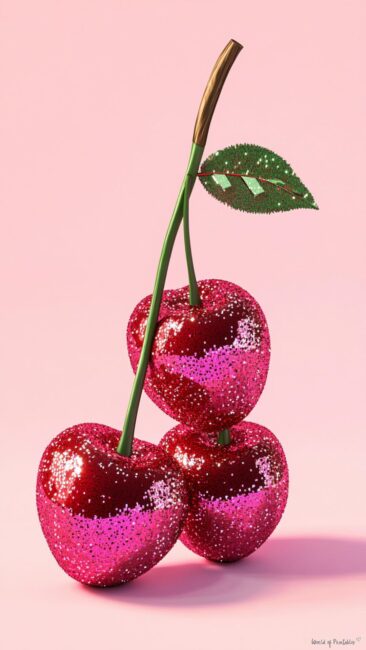 sparkling-pink-cherries-aesthetic-wallpaper