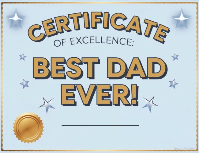 Best Dad Ever Father’s Day award certificate