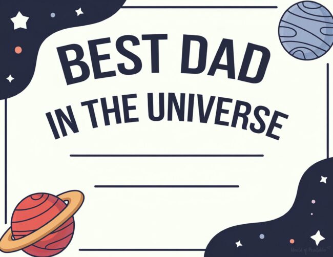 Best Dad in The Universe Printable Father’s Day certificate