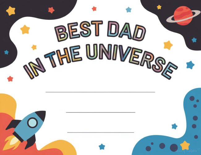 Best Dad in the Universe Free Father’s Day certificate