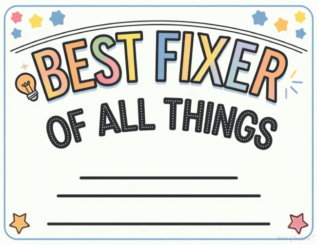 Best Fixer Father’s Day certificate printable